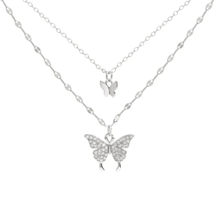 Vivienne | Eleganta silver Halsband Uppsättning med Skimrande Fjärilshänge
