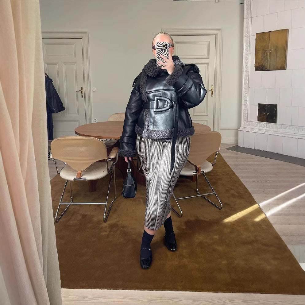 Chic Dam Läderjacka | Snygg och Varm Ytterplagg