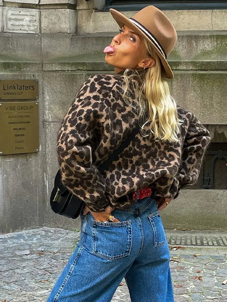 Xelara | Damer Leopardtryck Sticka Kofta