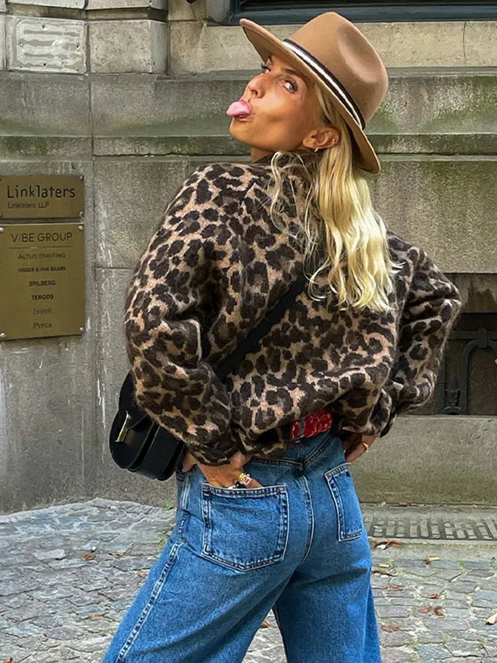 Xelara | Damer Leopardtryck Sticka Kofta