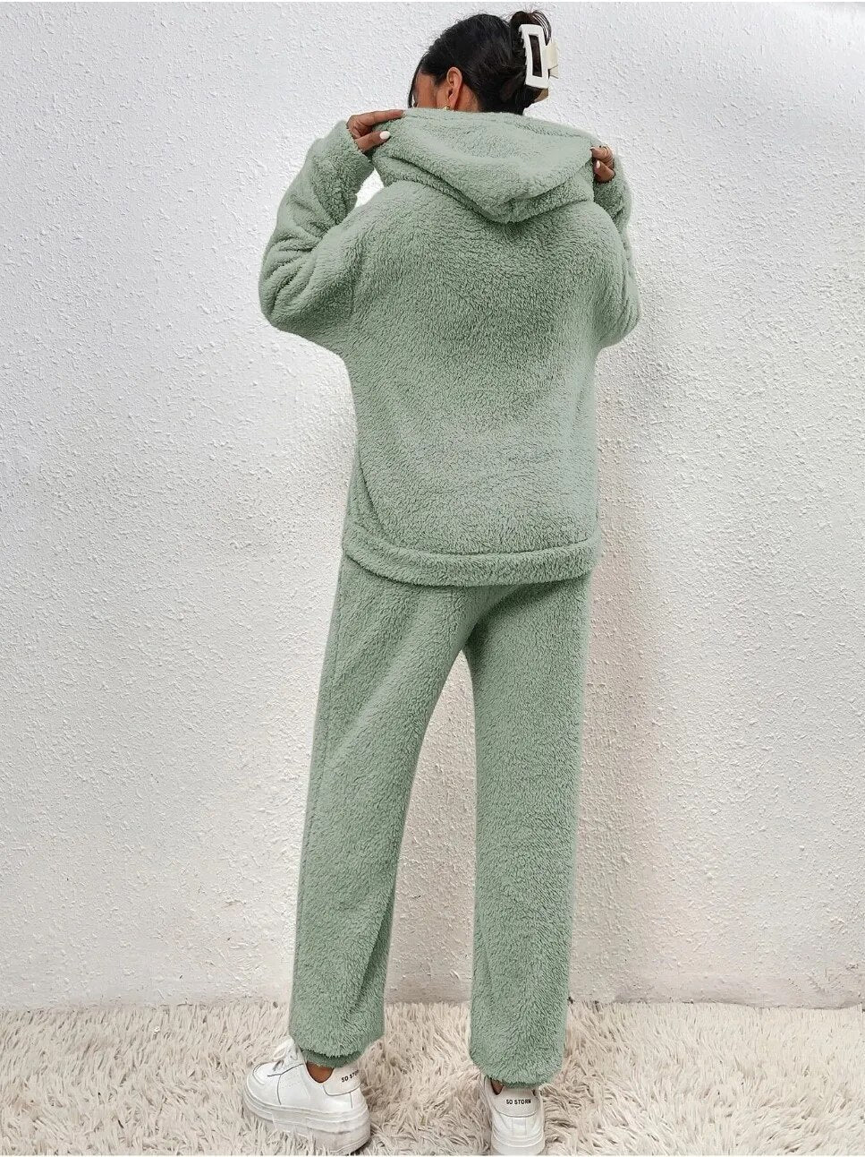 Dam 2-Delar Fleece Loungen Ställ | Mysig Huvtröja Och Joggingbyxor