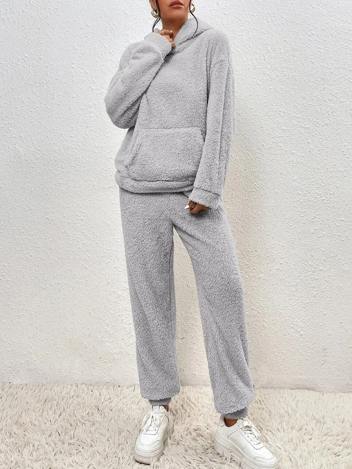 Dam 2-Delar Fleece Loungen Ställ | Mysig Huvtröja Och Joggingbyxor