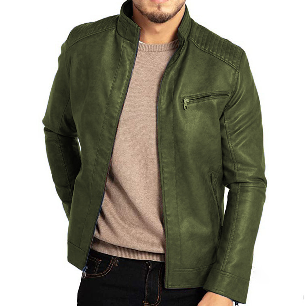 Herrar Stå-Upp Krage Blixtlås Bikerstil Jacka