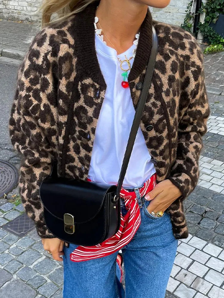 Xelara | Damer Leopardtryck Sticka Kofta