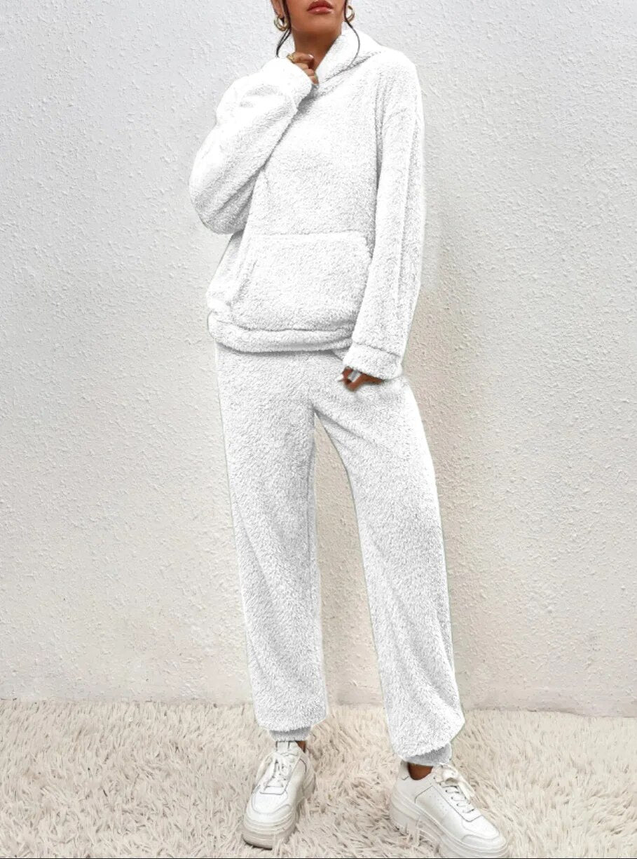 Dam 2-Delar Fleece Loungen Ställ | Mysig Huvtröja Och Joggingbyxor