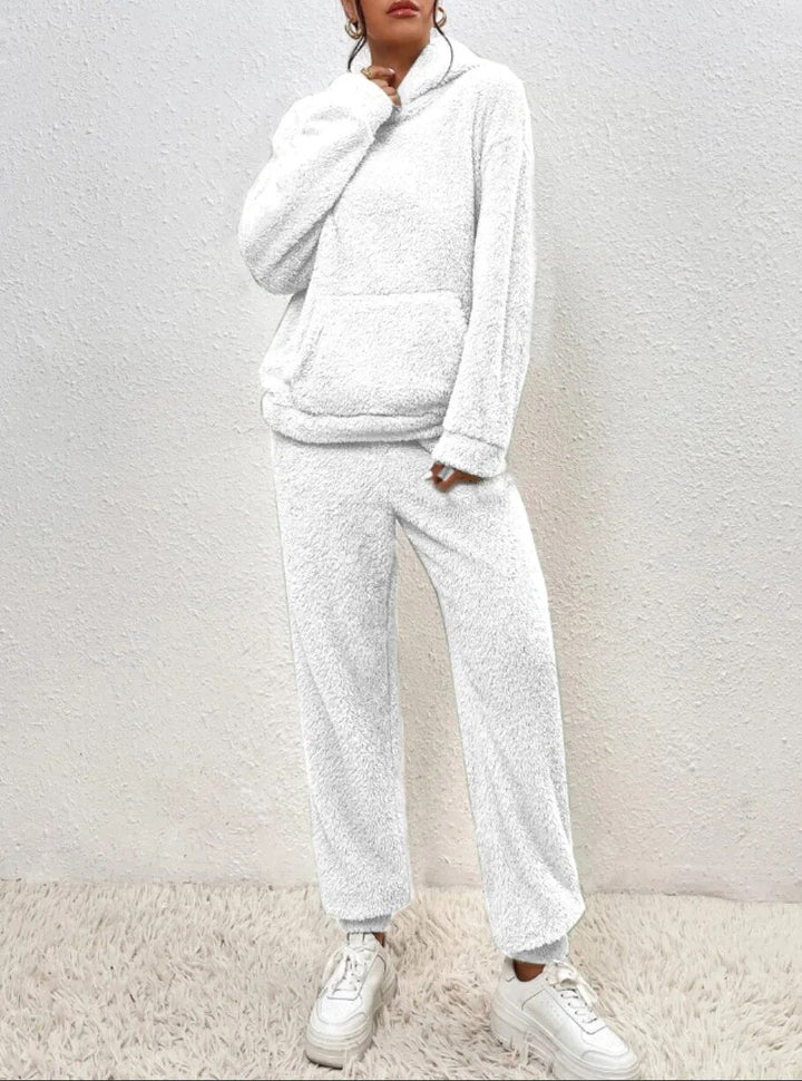 Dam 2-Delar Fleece Loungen Ställ | Mysig Huvtröja Och Joggingbyxor