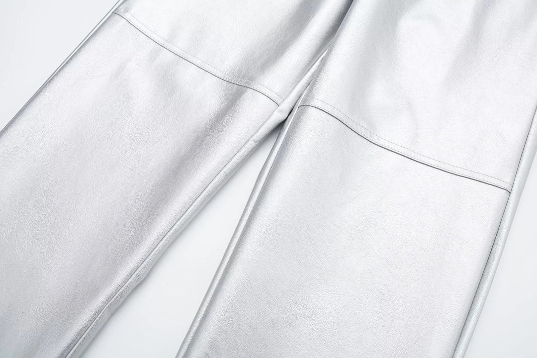 Miren | Dam Snygga Metalliskt Silver Byxor