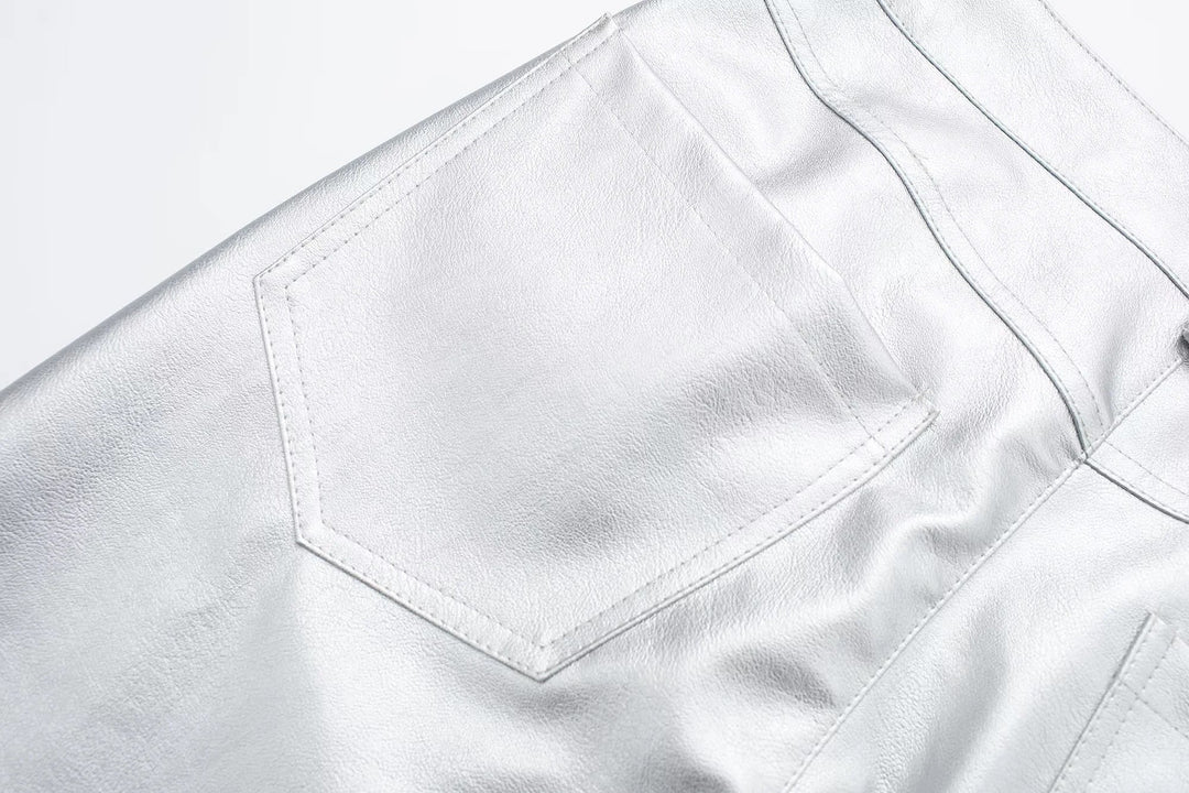 Miren | Dam Snygga Metalliskt Silver Byxor