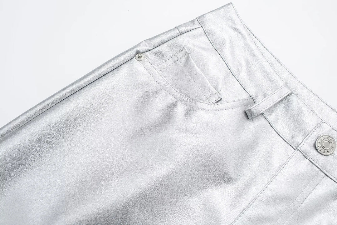 Miren | Dam Snygga Metalliskt Silver Byxor