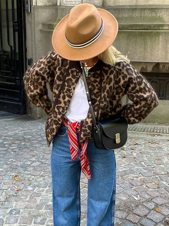 Xelara | Damer Leopardtryck Sticka Kofta