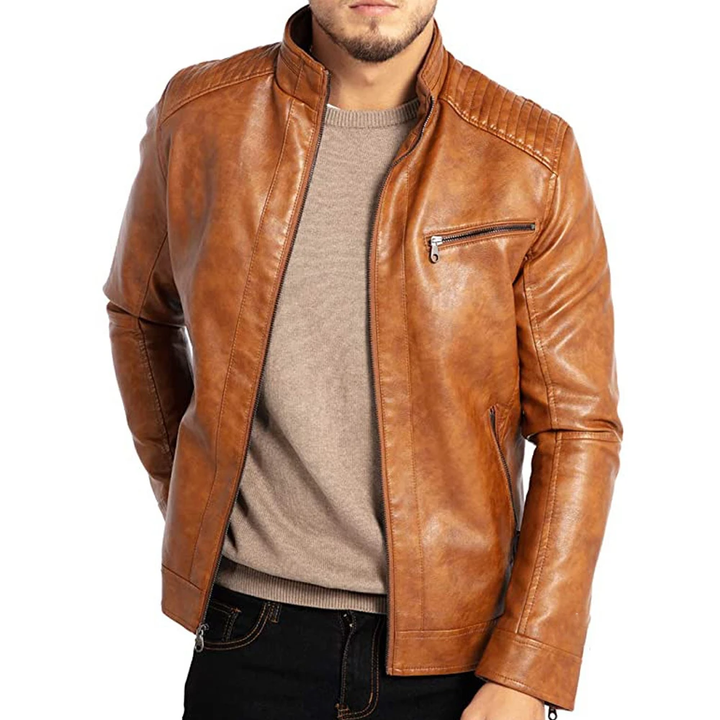 Herrar Stå-Upp Krage Blixtlås Bikerstil Jacka