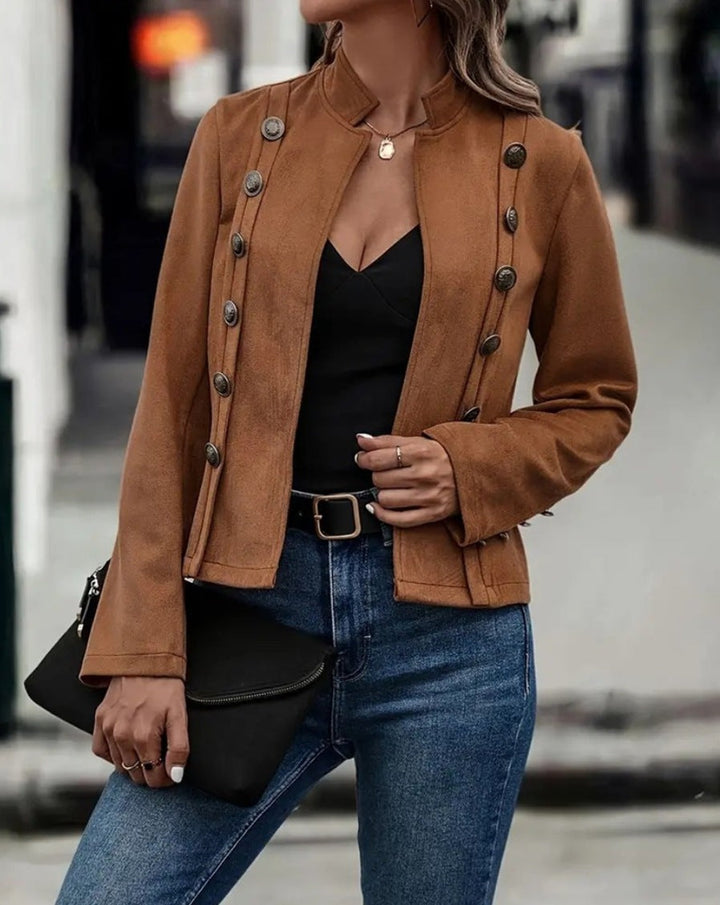 Mocka-Titt Kavaj För Kvinnor | Snygg Jacka med Knappar