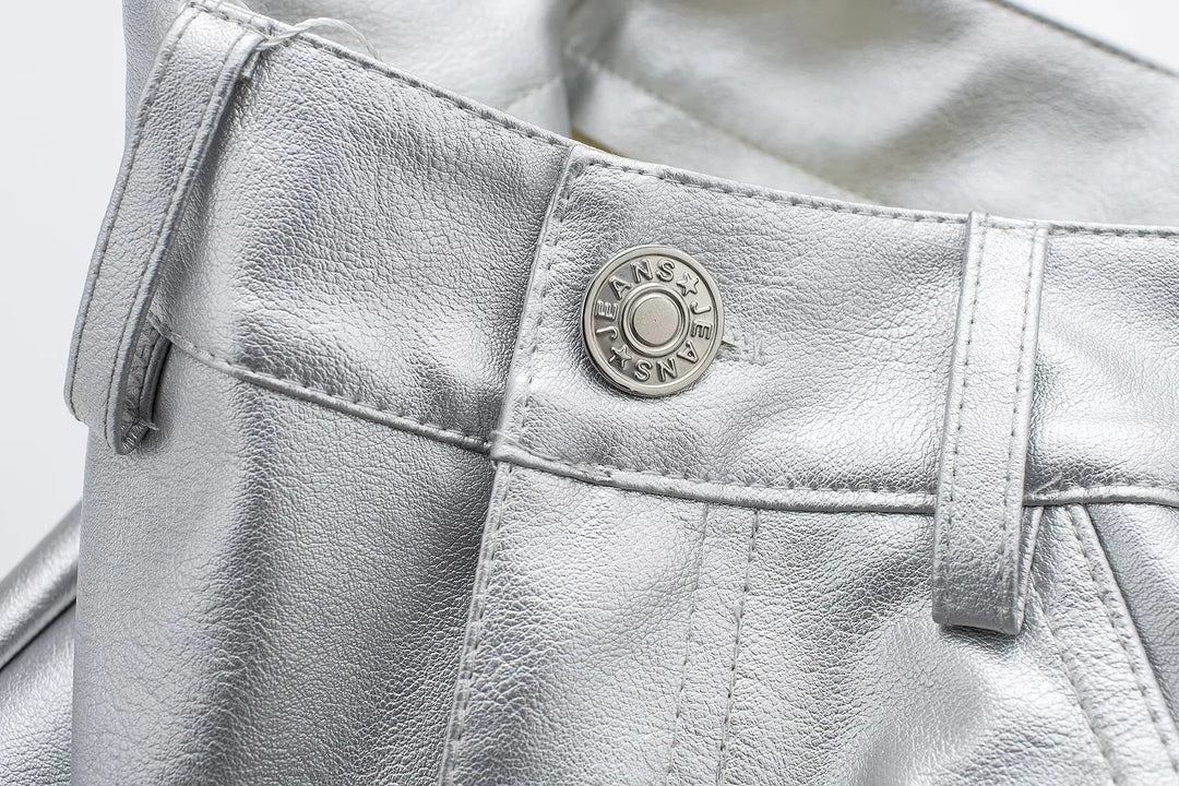 Miren | Dam Snygga Metalliskt Silver Byxor