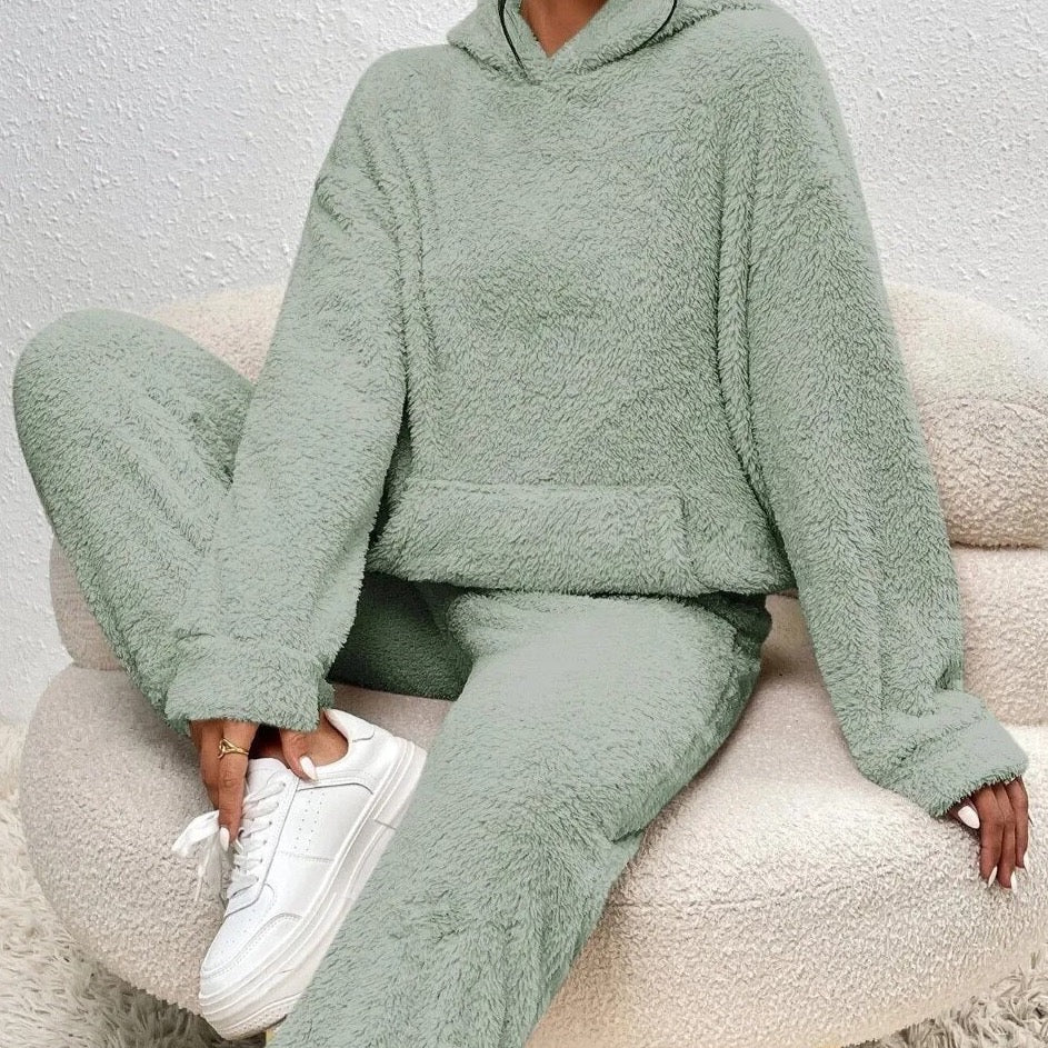 Dam 2-Delar Fleece Loungen Ställ | Mysig Huvtröja Och Joggingbyxor