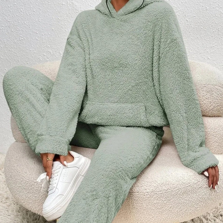 Dam 2-Delar Fleece Loungen Ställ | Mysig Huvtröja Och Joggingbyxor