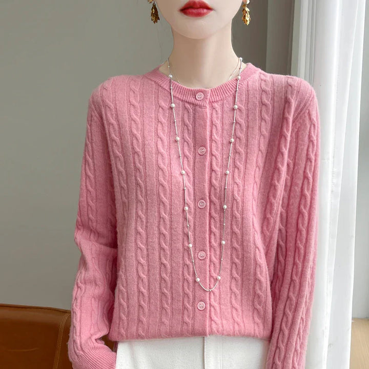 Dam Knapp-Fram Kabelstickning Tröja