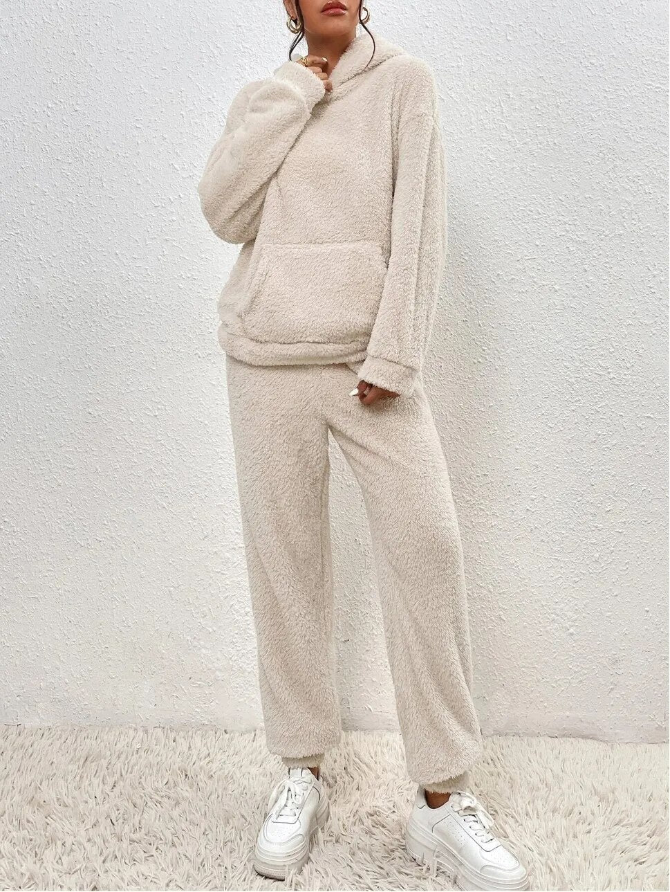 Dam 2-Delar Fleece Loungen Ställ | Mysig Huvtröja Och Joggingbyxor