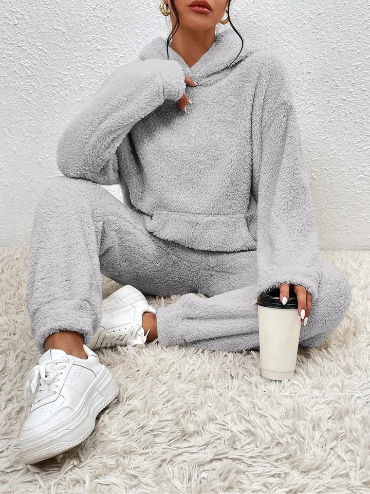 Dam 2-Delar Fleece Loungen Ställ | Mysig Huvtröja Och Joggingbyxor