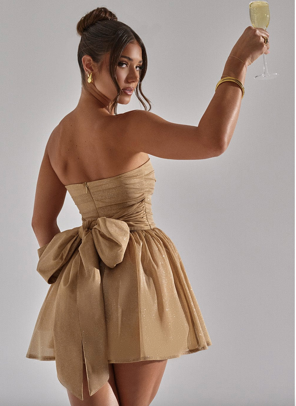 Dam Svart Axelbandslös Glittrig Festklänning