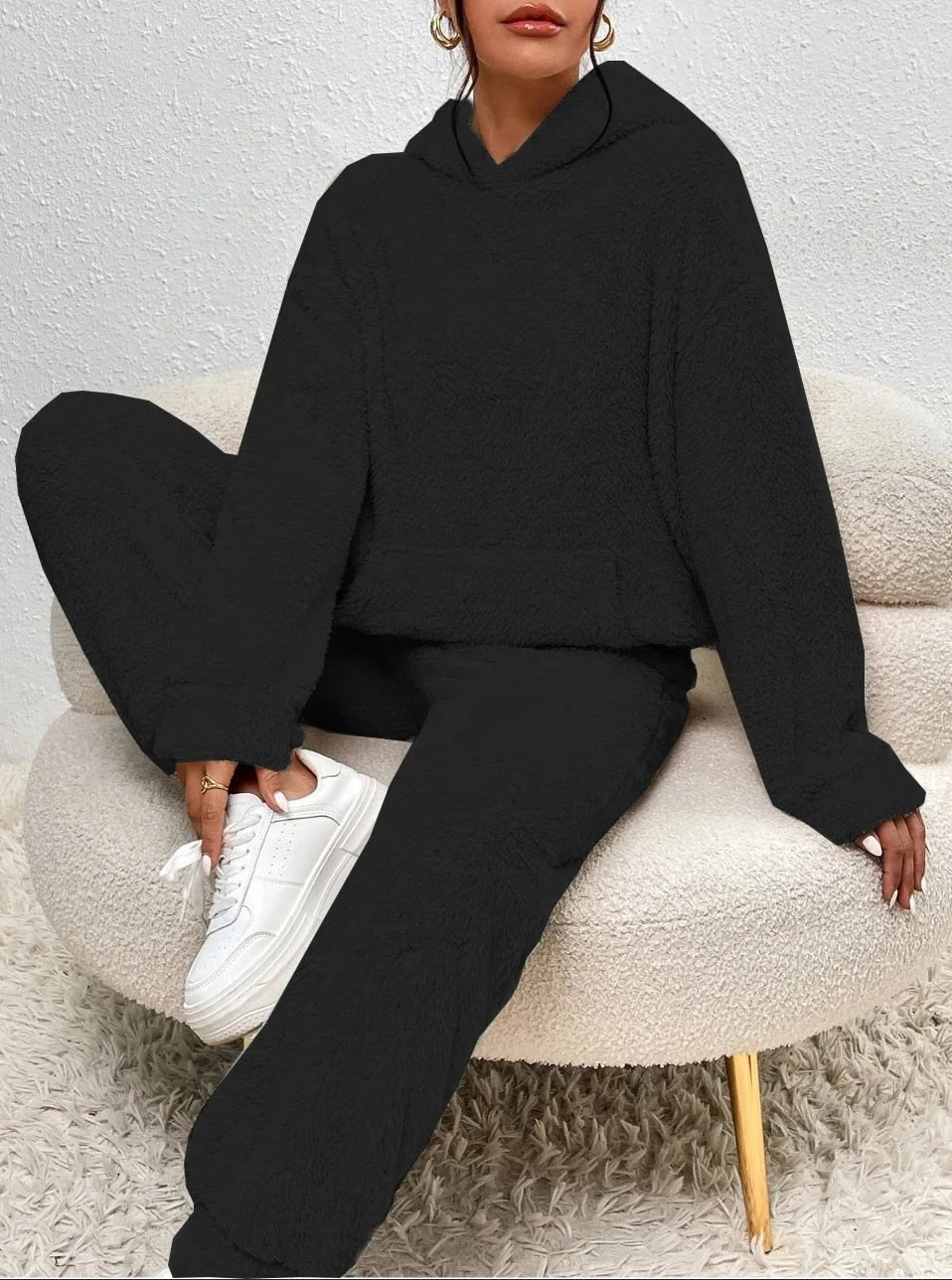 Dam 2-Delar Fleece Loungen Ställ | Mysig Huvtröja Och Joggingbyxor
