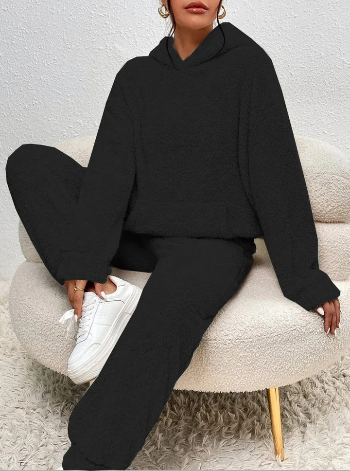 Dam 2-Delar Fleece Loungen Ställ | Mysig Huvtröja Och Joggingbyxor