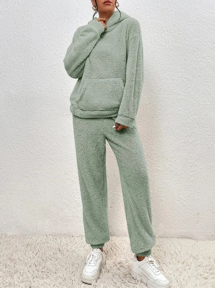 Dam 2-Delar Fleece Loungen Ställ | Mysig Huvtröja Och Joggingbyxor