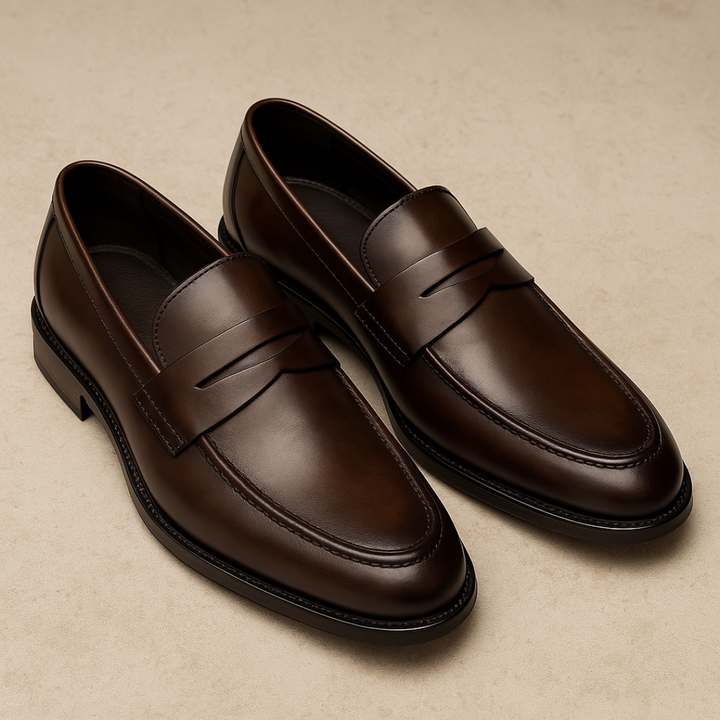 Herrar Läder Penny Loafers | Klassisk Fullkornsläder Stil