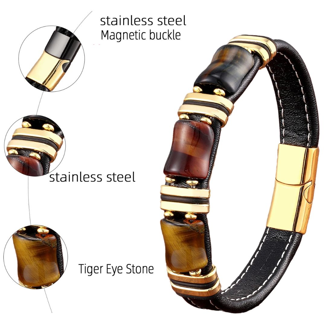 Aria | Naturlig Tigeröga-Sten Läderarmband