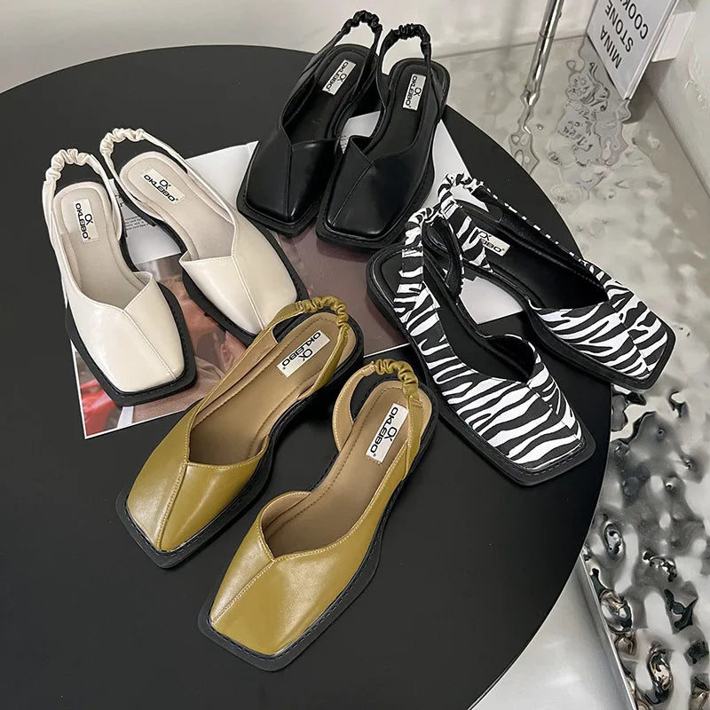 Vayla | Dam Slingback Sandaler med Kvadrat Tå - Unik Utformning