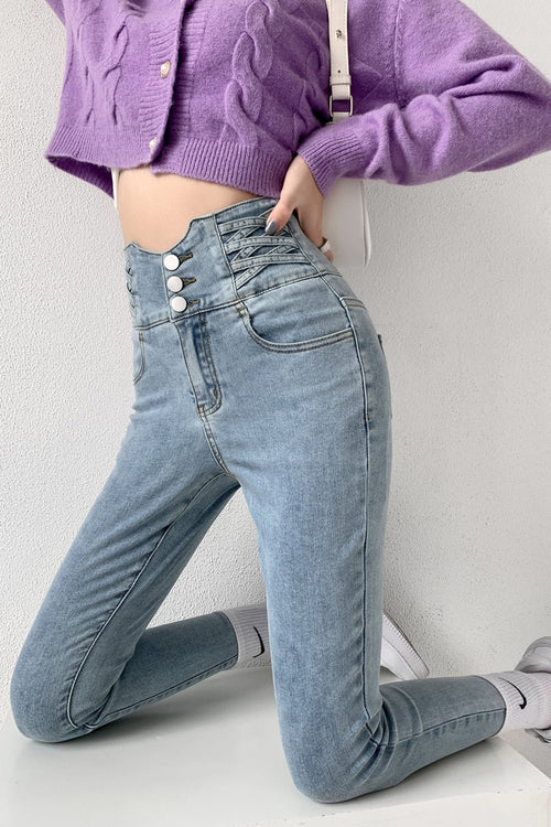 Högmidjade Skinny Jeans För Kvinnor | Sträcka Och Komfort