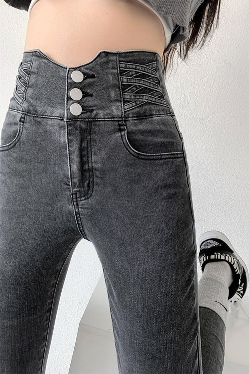 Högmidjade Skinny Jeans För Kvinnor | Sträcka Och Komfort