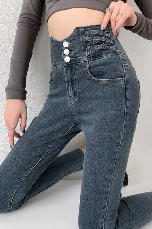 Högmidjade Skinny Jeans För Kvinnor | Sträcka Och Komfort