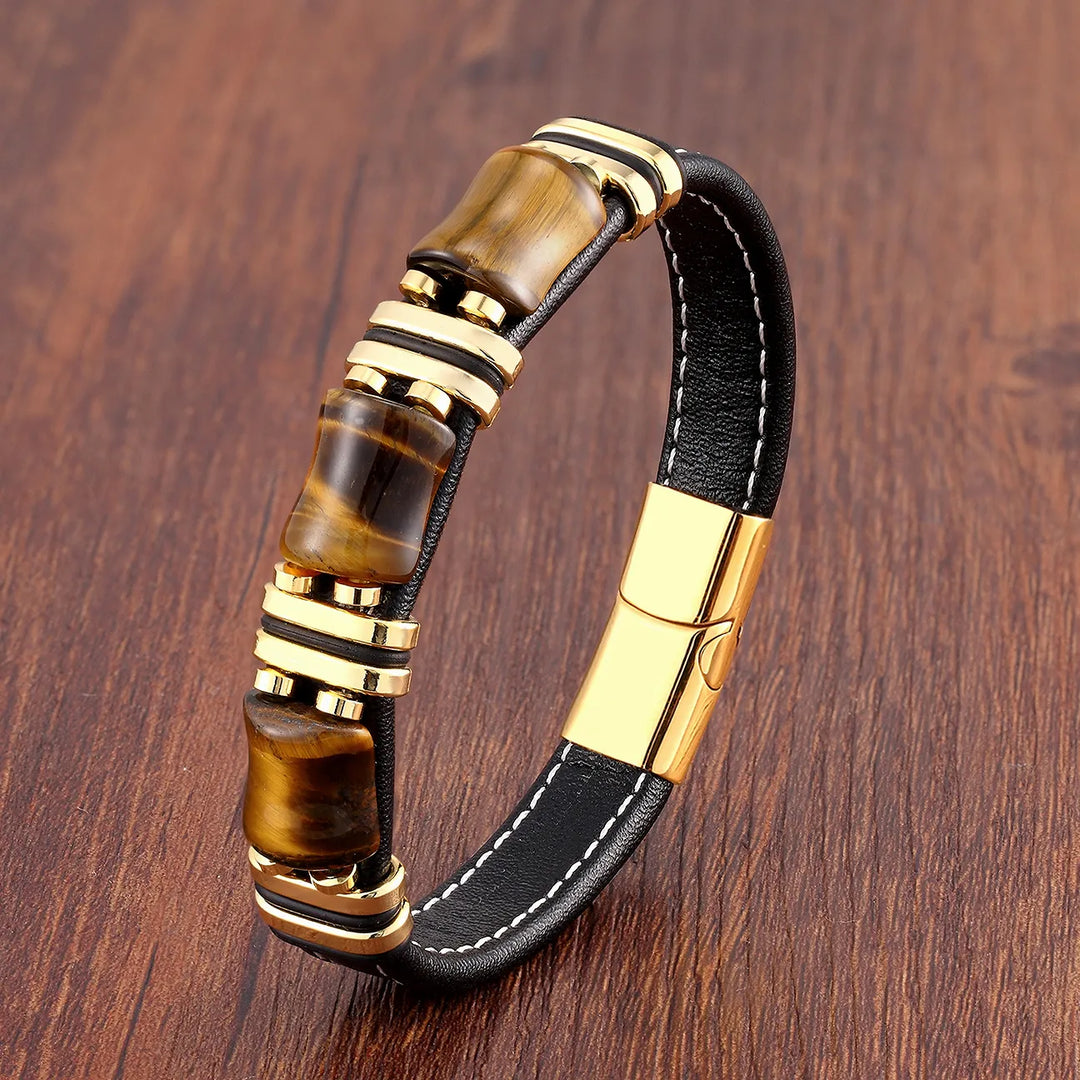 Aria | Naturlig Tigeröga-Sten Läderarmband