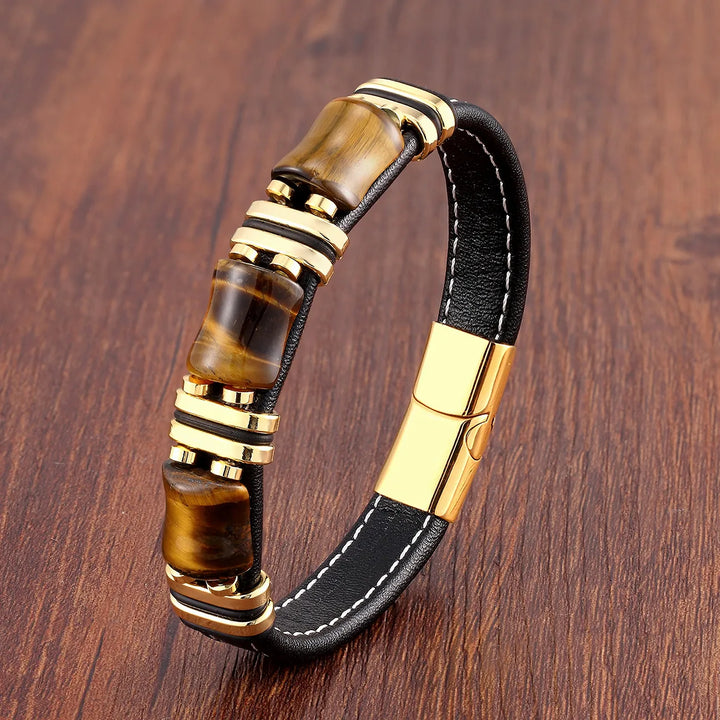 Aria | Naturlig Tigeröga-Sten Läderarmband