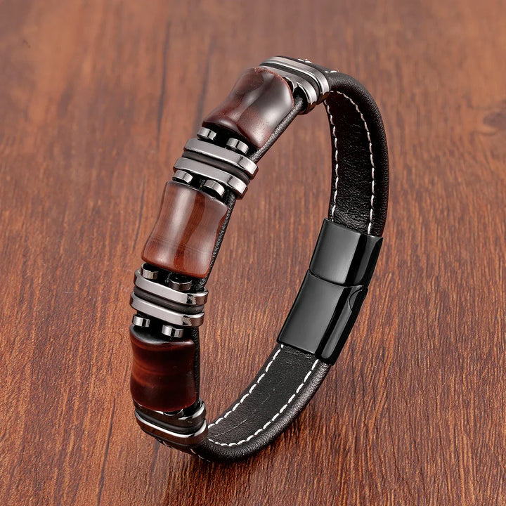 Aria | Naturlig Tigeröga-Sten Läderarmband