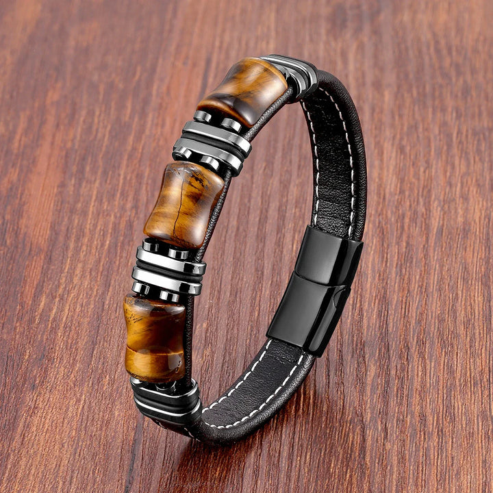 Aria | Naturlig Tigeröga-Sten Läderarmband