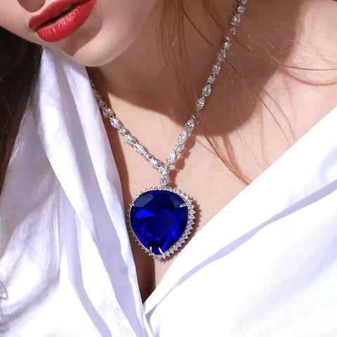 Juliette | Dam Blå Kristall Hjärta Halsband i Sterlingsilver