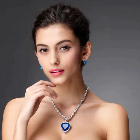 Juliette | Dam Blå Kristall Hjärta Halsband i Sterlingsilver