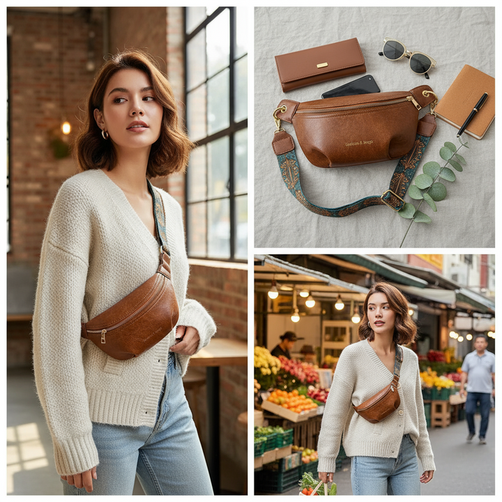 Dam Trendiga Läder Stil Midjeväskor Med Bred Rem