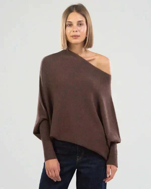 Dam Asymmetrisk Draperad Stickad Tröja | Mjuk Och Varm