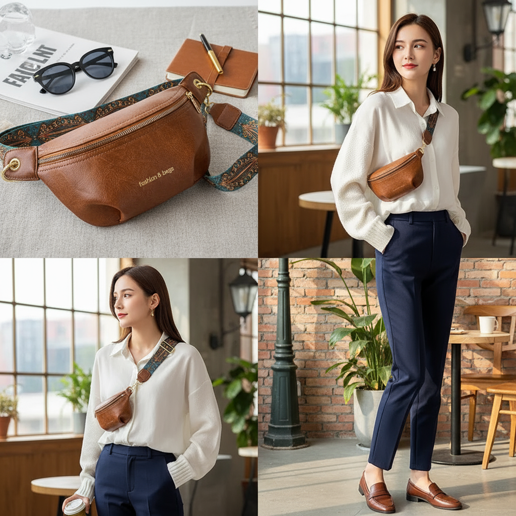 Dam Trendiga Läder Stil Midjeväskor Med Bred Rem