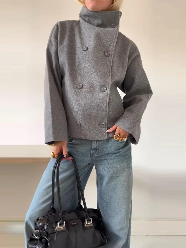 Dam Varm Lång Kappa | Hög Krage och Dubbelknäppta Knappar