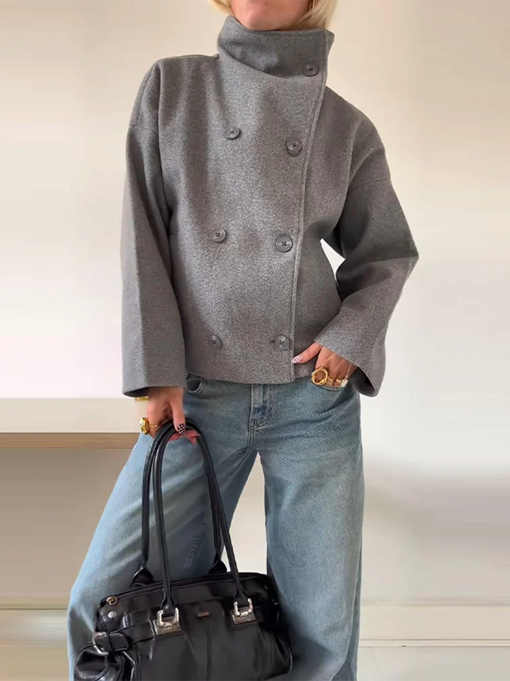 Dam Varm Lång Kappa | Hög Krage och Dubbelknäppta Knappar