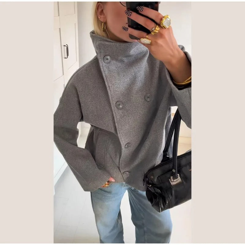 Dam Varm Lång Kappa | Hög Krage och Dubbelknäppta Knappar