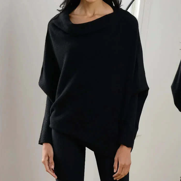 Dam Asymmetrisk Draperad Stickad Tröja | Mjuk Och Varm