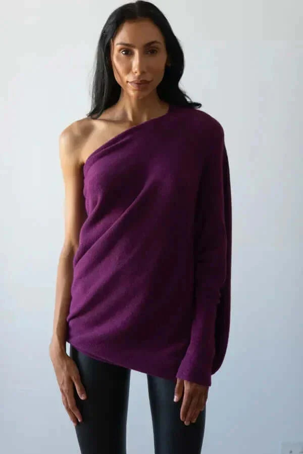 Dam Asymmetrisk Draperad Stickad Tröja | Mjuk Och Varm