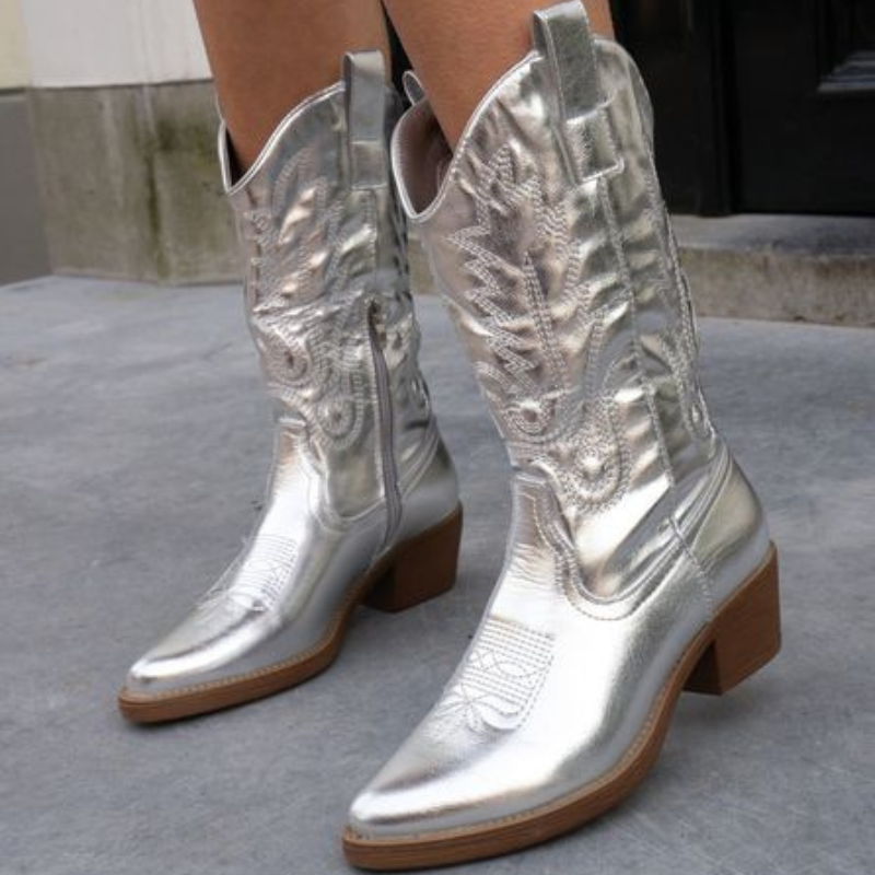 Delina | Dam Metalliska Cowboy Stövlar