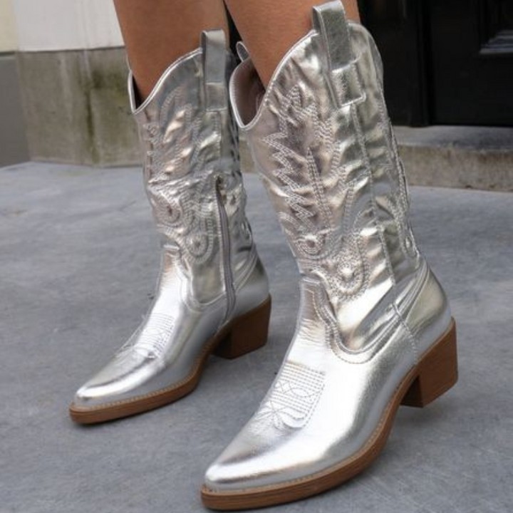 Delina | Dam Metalliska Cowboy Stövlar