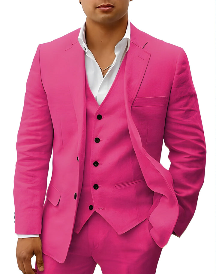 Herr 3-Delad Linne Stil Kostym | Klassisk Stil För Män