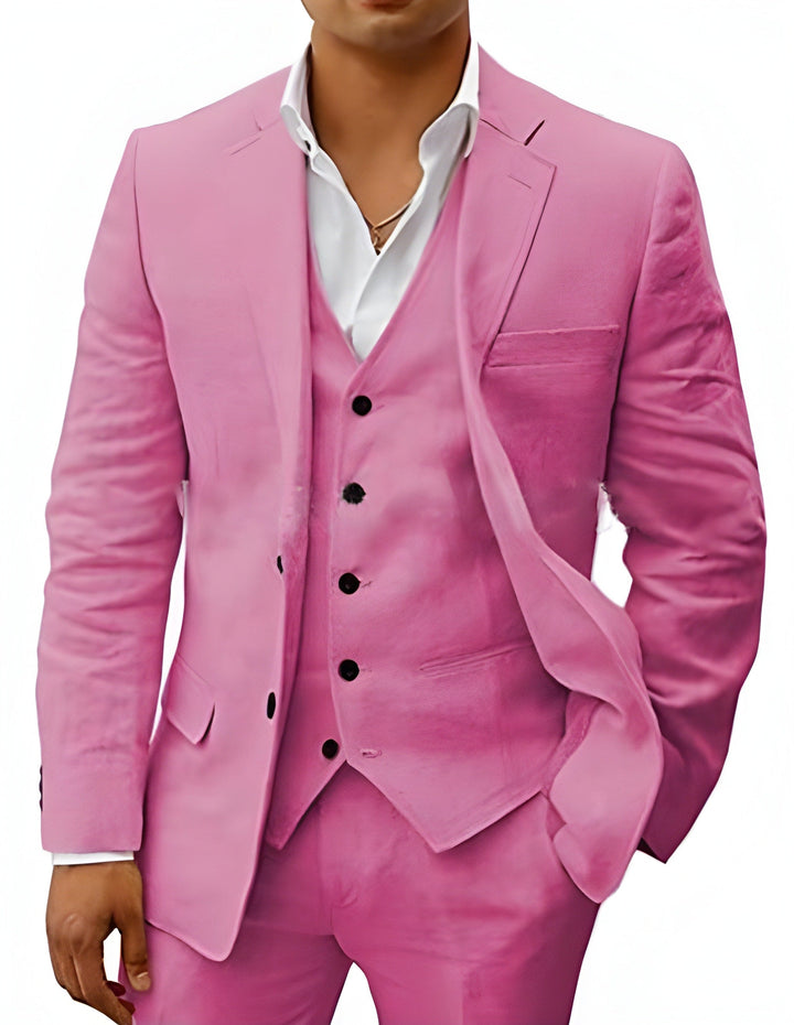 Herr 3-Delad Linne Stil Kostym | Klassisk Stil För Män